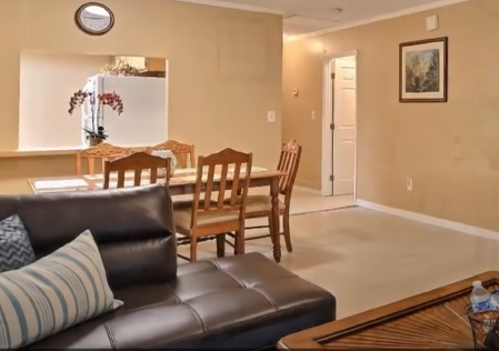 View of dining room table at an angle